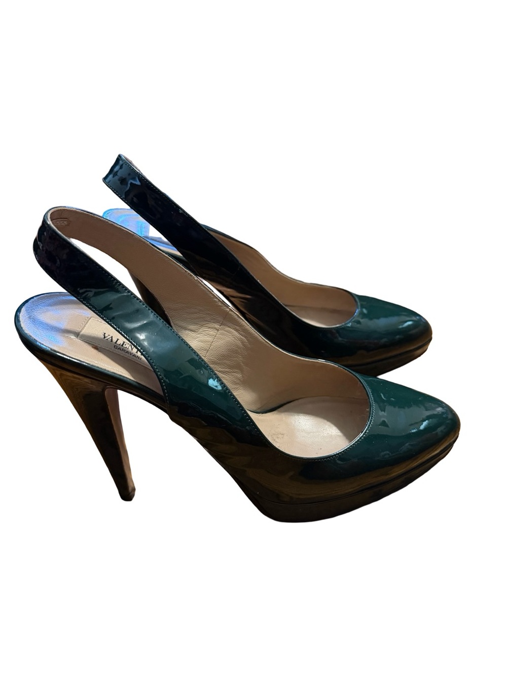 Valentino Garavani Teal Patent Leather Slingback Pumps